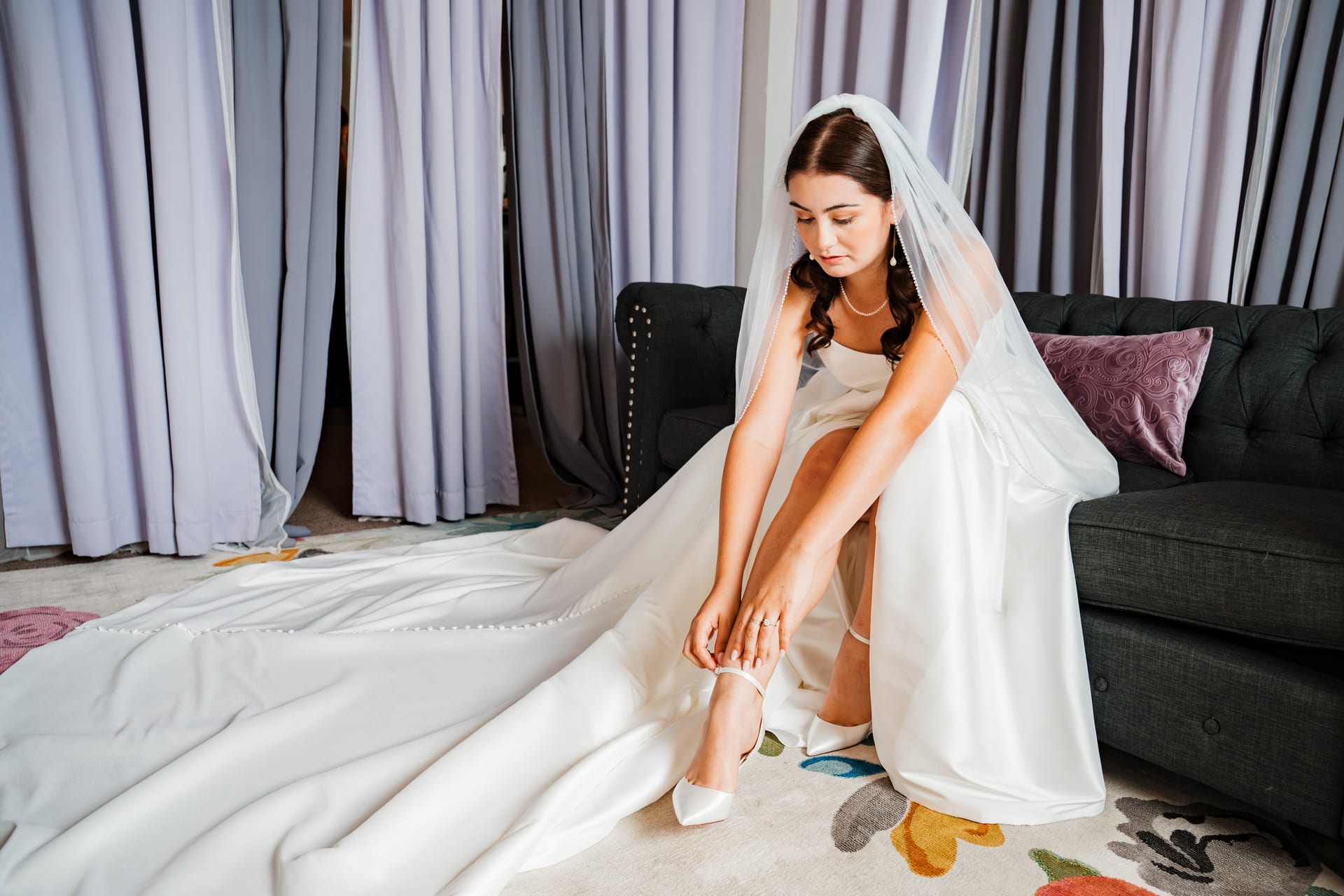 Bride relaxing outdoors before the wedding